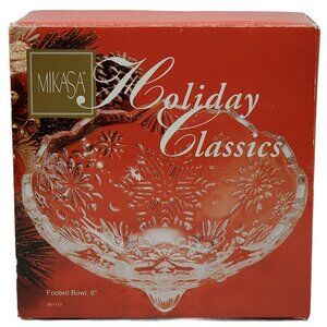 Mikasa 6" Crystal Footed Bowl Glass Candy Nut Snowflakes Holiday Classics